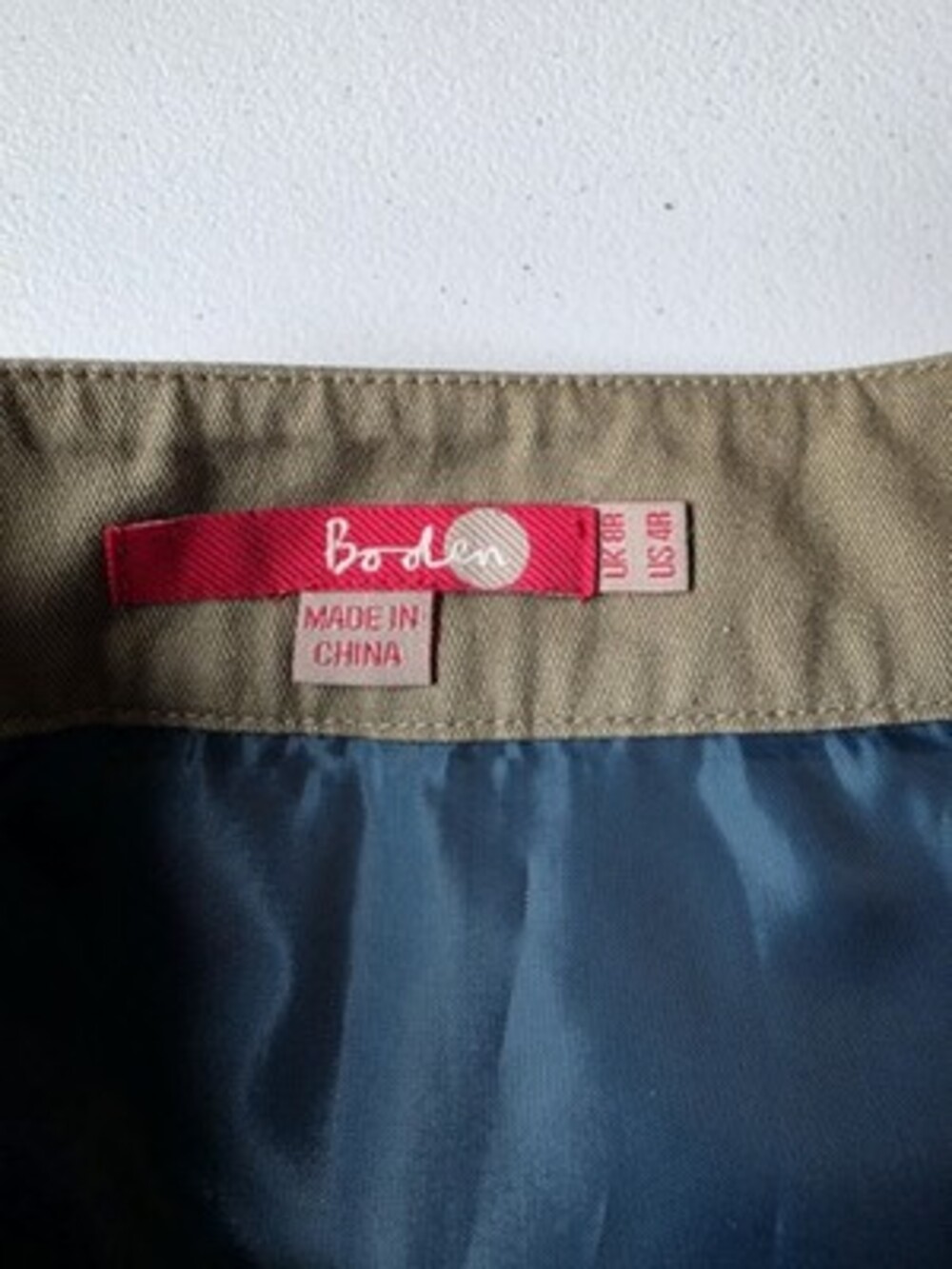 Boden Beige Blue Geometric Embroidered Lined A-Line Knee Skirt Women US 4 - Picture 2 of 3